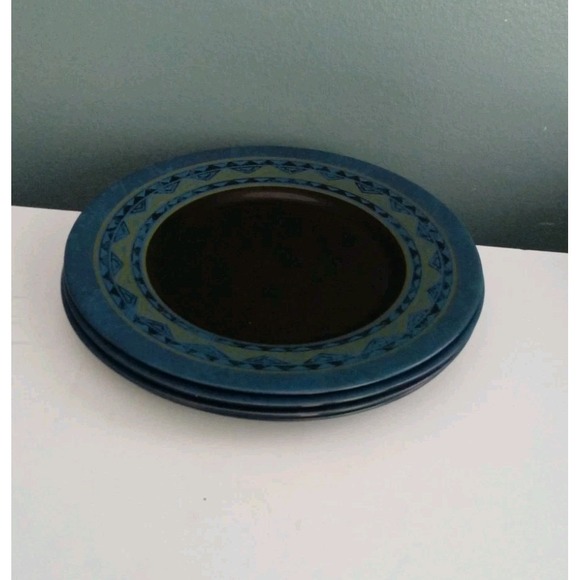 Arcoroc Regence Dinner Plates Set of 4 Blue Brown Geometric Design